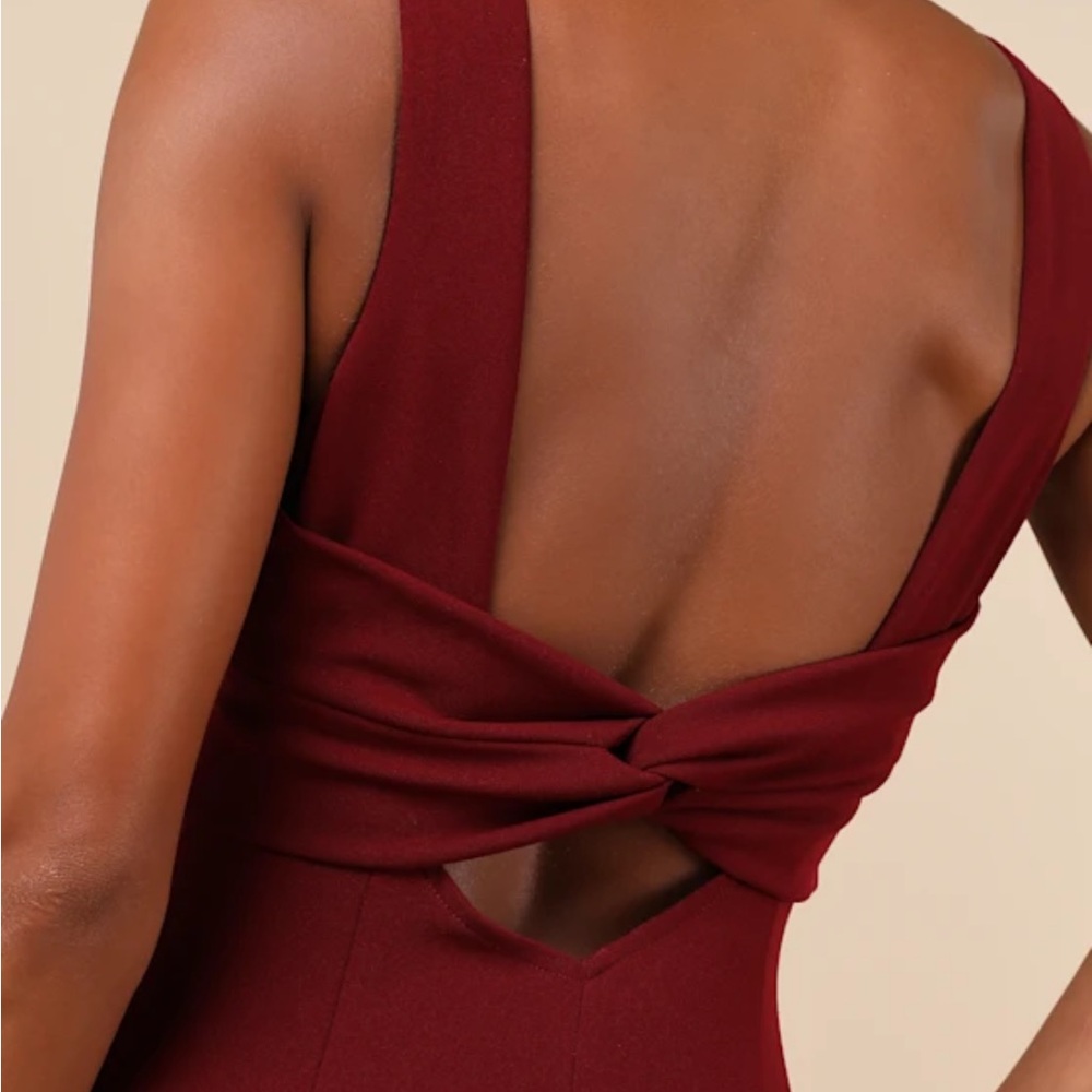 Lulu's Love In Your Eyes Wine Red Knotted Mermaid Maxi Dress Burgundy - Picture 4 of 4